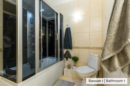 聖彼得堡的住宿－Hermitage Apartment 180m2，一间带卫生间和淋浴的浴室