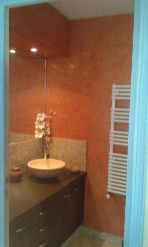 La salle de bains est pourvue d'un lavabo. dans l'établissement Jylloue, Villa avec piscine privée à MOUGINS, proche ROYAL MOUGINS GOLF AND SPA, à Mougins