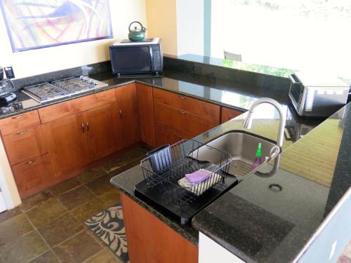 a kitchen with a sink and a counter top at Affordable Luxury on One Acre in Kailua-Kona