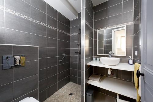 a bathroom with a sink and a mirror at Studio Le Nid du Saleys in Salies-de-Béarn