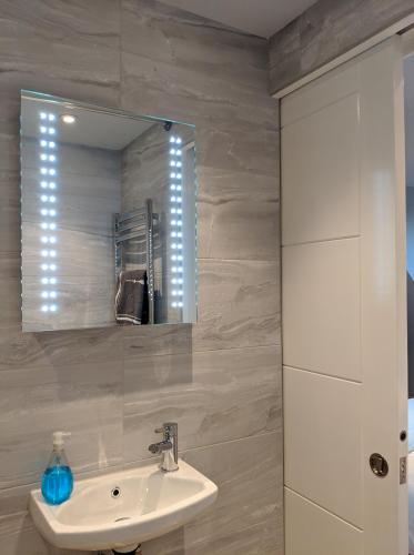 a bathroom with a sink and a mirror at Falcon Crest Guest House in Edinburgh