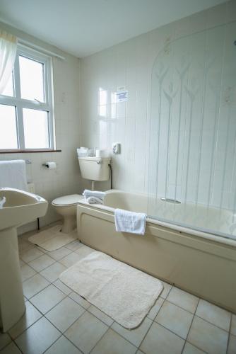 Un baño con bañera, inodoro y lavabo. en The Ritz House, en Lisdoonvarna