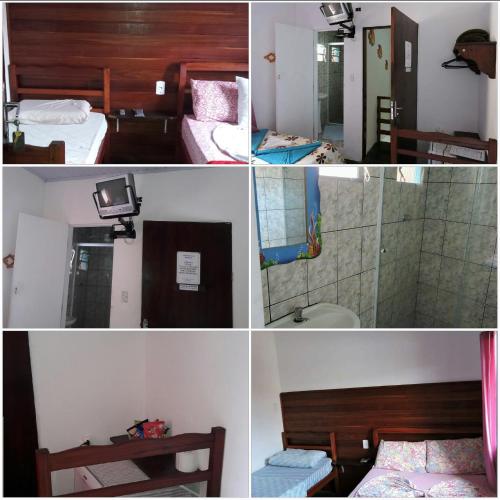 a collage of four pictures of a hotel room at Pousada da Helena Trindade in Trindade