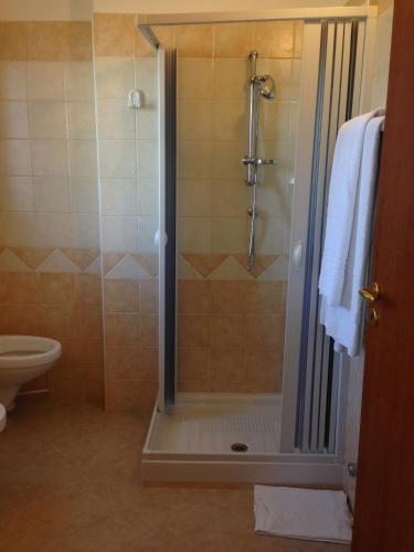 a bathroom with a shower and a toilet at Affittacamere Villa Brazzano in Scalea