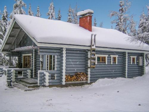 a log cabin with snow on the roof at Holiday Home Kujalan lomat 1 by Interhome in Nissi