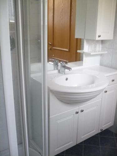 a bathroom with a white sink and a shower at Appartement Gasser in Anras