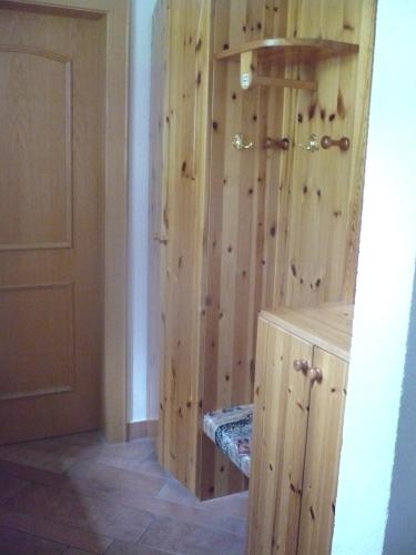 a room with a wooden wall next to a door at Appartement Gasser in Anras