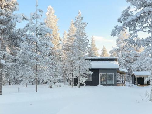 a house in the snow with snow covered trees at Holiday Home Pallaskieppi by Interhome in Kyrö