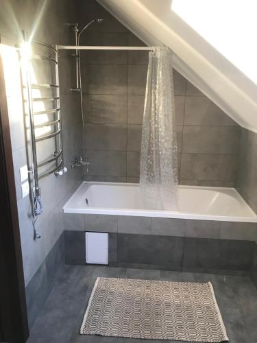 een badkamer met een bad en een douche bij Green Energy Apartment in Berehove