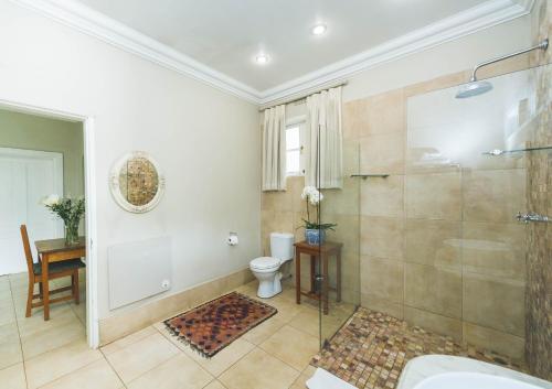 a bathroom with a shower and a toilet at Osborne House in Pretoria