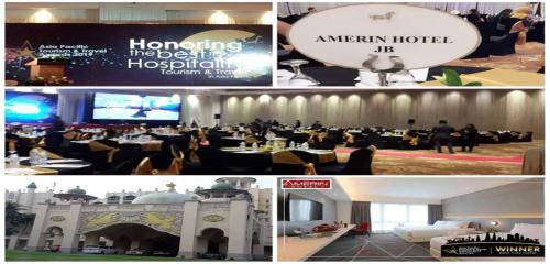 a collage of photos of a hotel with a meeting room at Amerin Hotel Johor Bahru in Johor Bahru