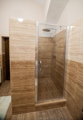 a shower with a glass door in a bathroom at IMPERIAL ROOMS - ULTRACENTRAL - jacuzzi cu hidromasaj in Oradea