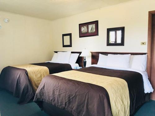 Green Valley Motel Williamstown في ويليامزتاون: غرفه فندقيه سريرين في غرفه