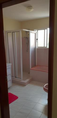 a bathroom with a shower and a toilet at Casa da Lagoa in Calheta