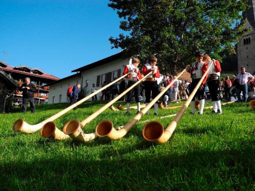a group of children playing on a game of logs at Haller's Geniesserhotel in Mittelberg