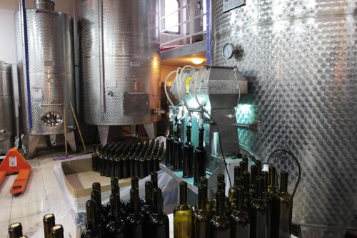 a bunch of wine bottles are lined up on a counter at VINIFERA VINEYARDS HOTEL in Selcuk