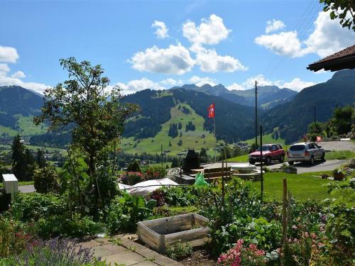 グスタードにあるApartment Rehweid - EG by Interhomeの山の景色を望む庭園