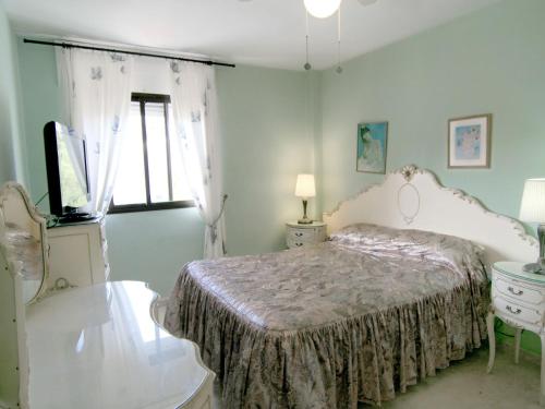 トレモリノスにあるApartment Carihuela Playa-1 by Interhomeのベッドルーム(ベッド1台、バスタブ、テレビ付)