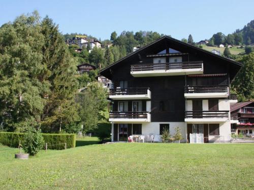 a large house with a grassy field in front of it at Apartment Sörenweg 5 by Interhome in Engelberg