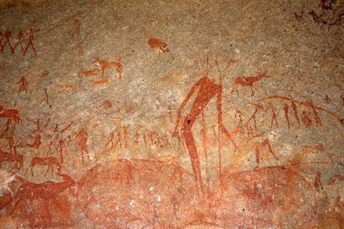 a painting on the wall of a cave at Big Cave Camp in Matopos