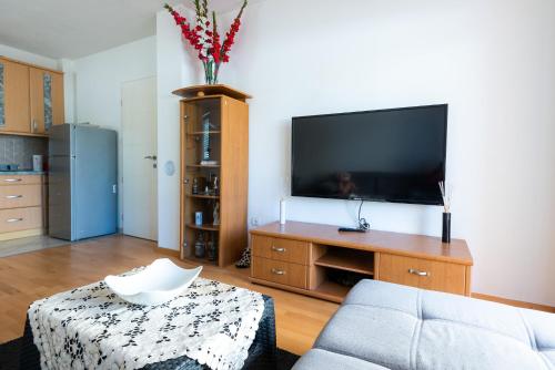 un soggiorno con TV e divano di Apartman Barbara a Makarska