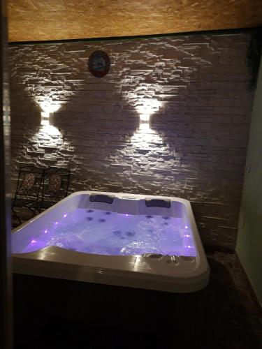 a jacuzzi tub with lights in a bathroom at Apartmani Marin-Pošesi 182 in Medulin