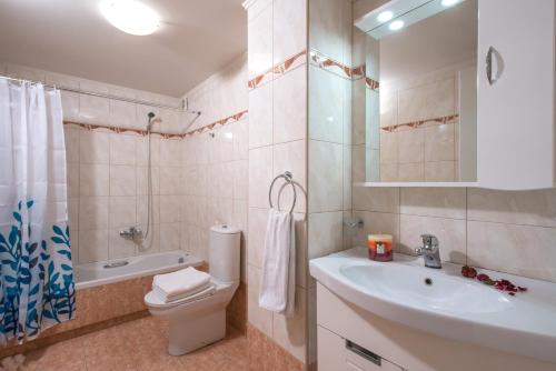 a bathroom with a sink and a toilet and a shower at Sunshine Koutouloufari in Hersonissos