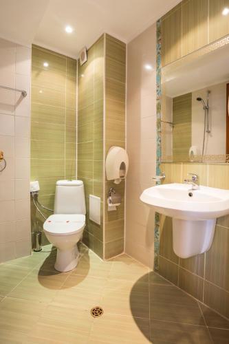 a bathroom with a toilet and a sink at Family Hotel Romantika in Velingrad