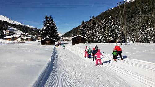 a group of children on skis in the snow at Casa Zebrusius - Zebrusius's App in Valfurva