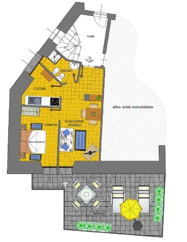 a floor plan of a house with yellow at Casa Zebrusius - Zebrusius's App in Valfurva