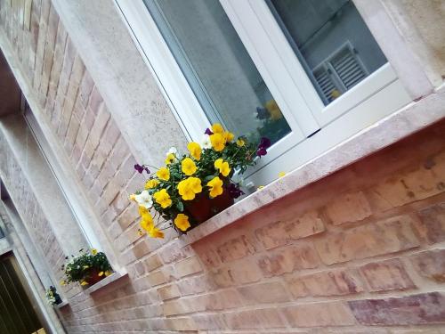 una finestra con un mazzo di fiori sul davanzale di una finestra di Officina Urban Sleep a San Benedetto del Tronto