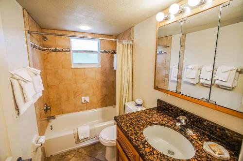 a bathroom with a sink and a toilet and a mirror at Coral Reef Resort in St Pete Beach
