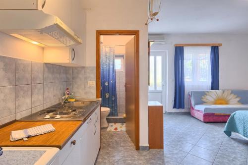 a kitchen with a sink and a stove in a room at Vila Milla in Premantura