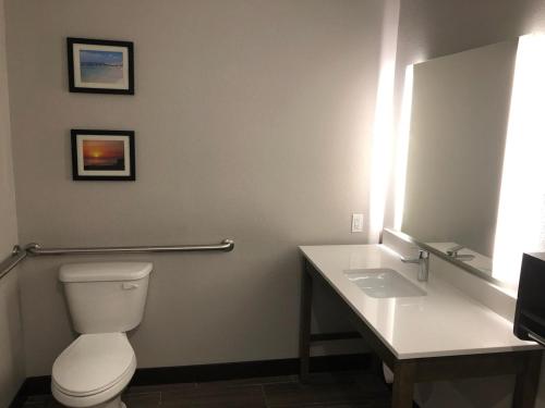 a bathroom with a toilet and a sink at Comfort Suites Fort Lauderdale Airport & Cruise Port in Dania Beach