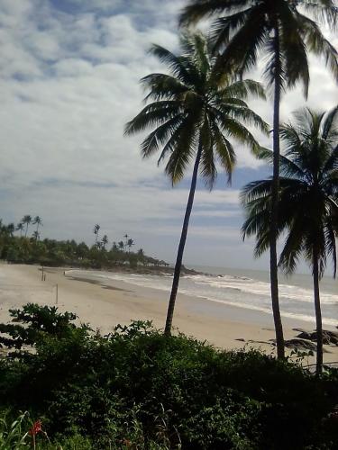 Deux palmiers sur une plage avec l'océan dans l'établissement Casa de Veraneio em Ilhéus-BA - nas praias do Sul - Olivença, à Ilhéus