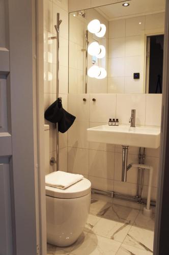 a bathroom with a toilet and a sink at Destination Bokenäset in Uddevalla
