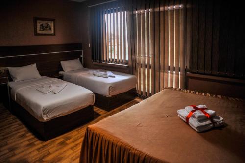 a hotel room with two beds and a window at Guesthouse Villa Modex in Paraćin