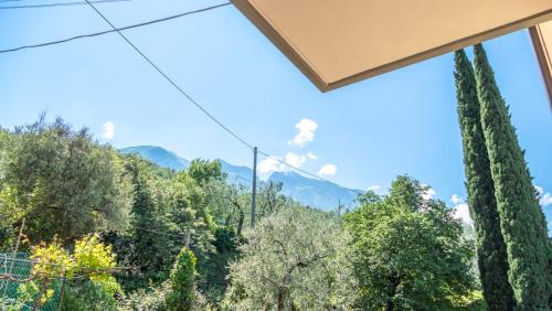a view from a room with trees and mountains in the background at Hotel Casa Marinella in Malcesine