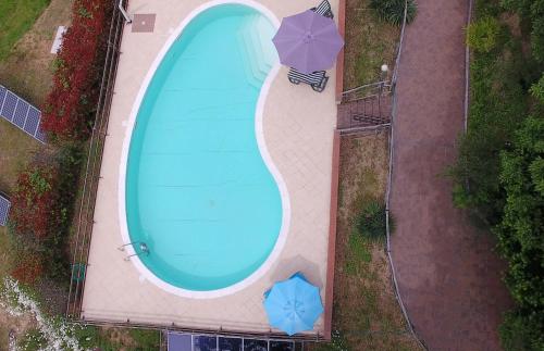 una vista sul tetto di una piscina con due ombrelloni di Ferchia a Lucca