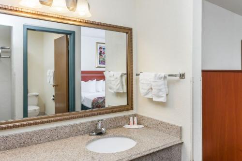 a bathroom with a sink and a mirror at Baymont by Wyndham Decatur in Decatur
