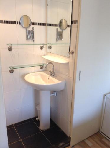 a bathroom with a sink and a mirror at City Hotel Appartement Tilburg in Tilburg