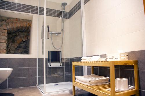 a bathroom with a shower and a sink at Hotel Venezia in Trento