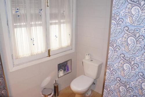 a bathroom with a white toilet and a window at Apartamento Salvador 37 in Almagro