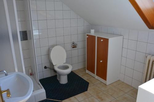 a small bathroom with a toilet and a sink at Nerudova SIX in Košice
