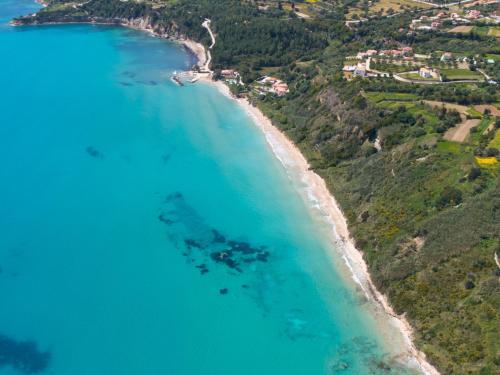 an aerial view of the beach and ocean at Vista Blu Villa in Vlachata