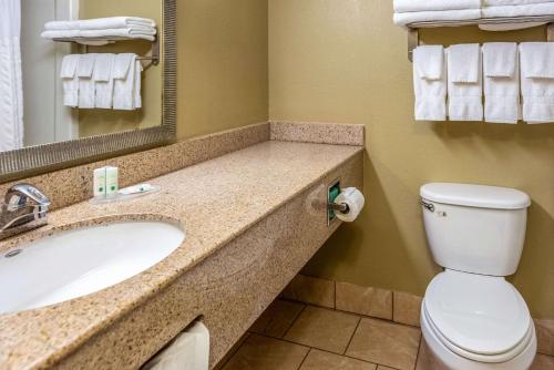 a bathroom with a sink and a toilet and towels at Quality Inn & Suites in Seville