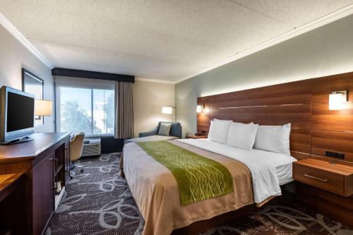 a hotel room with a bed and a flat screen tv at Comfort Inn Anaheim Resort in Anaheim