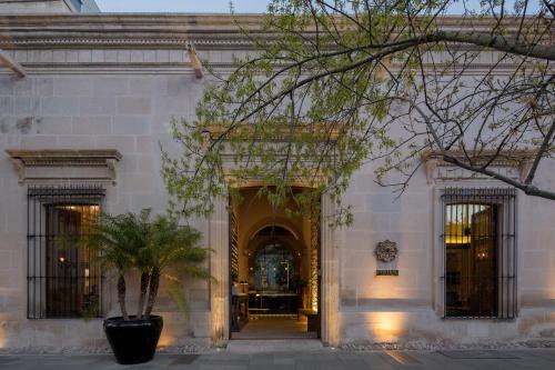 an entrance to a building with a plant in a pot at Central Hotel Boutique in Chihuahua