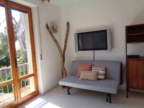 奎爾恰內拉的住宿－La casa di Nina，带沙发和电视的客厅