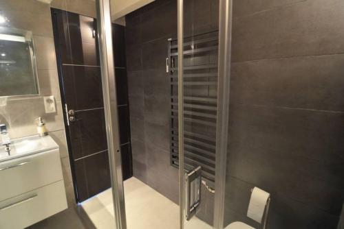 a shower with a glass door in a bathroom at Duplex Elegant & Moderne - 3 chambres - Rooftop terrasse & Jacuzzi- Chélitz in Biarritz